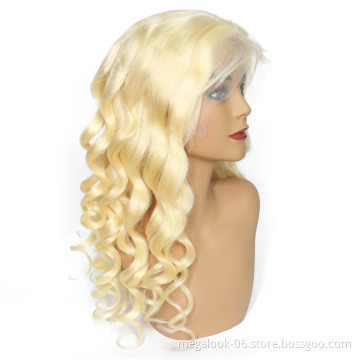 Megalook High Discounts Wholesale 100% Raw Virgin Cuticle Aligned Blonde 613 Body Wave Human Hair Lace Front Wig